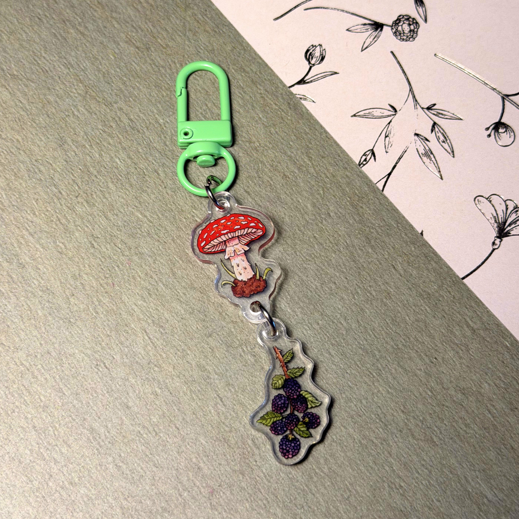 Mushroom and Blueberries | Keychain