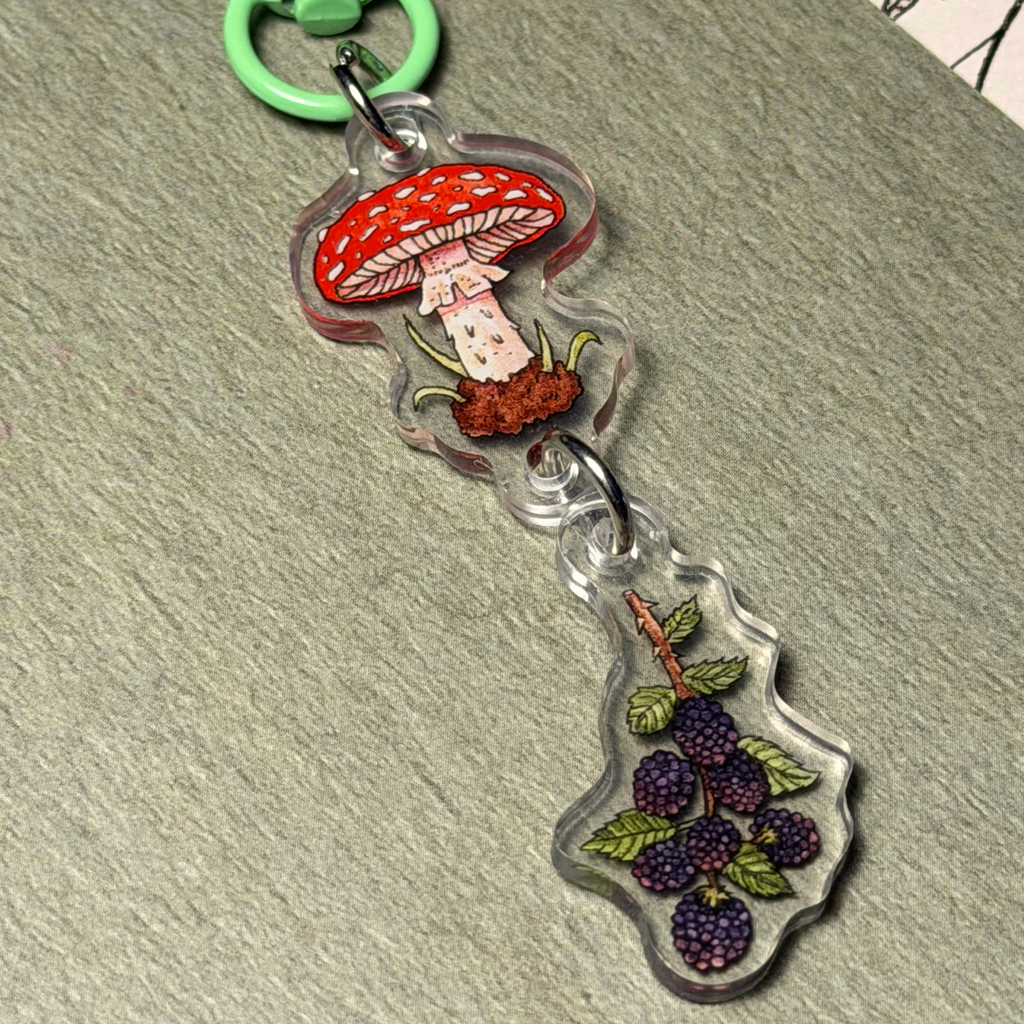 Mushroom and Blueberries | Keychain